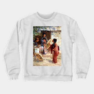 Bargaining At A Shop In Japan 1895 John Charles Arter Crewneck Sweatshirt